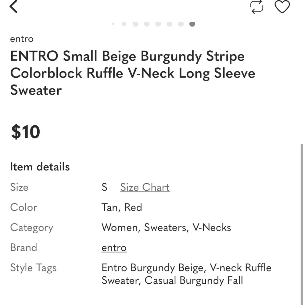 Entro Colorblock Ruffle V-Neck Sweater – Burgundy & Tan Striped Knit Size Small